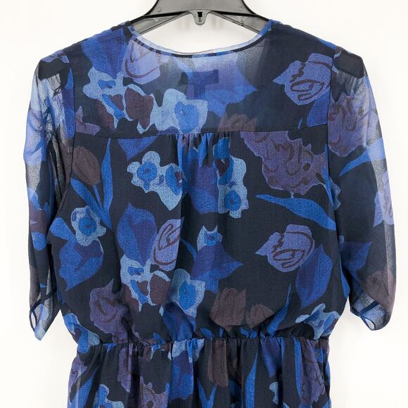 TED BAKER Juleah Mini Dress 4 Dark Navy Floral V-Neck Ruched Sleeve Detail NWT - Picture 8 of 12